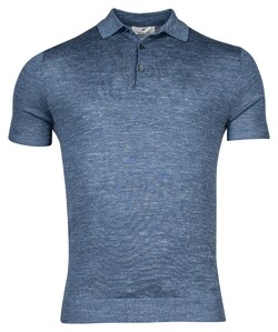 Thomas Maine Polo Pullover Short Sleeve Single Knit Merino Linnen Zijde Midden Blauw
