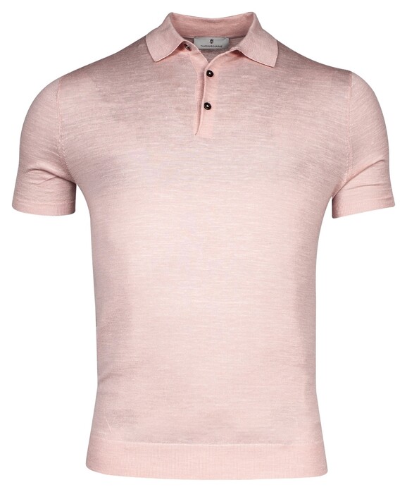 Thomas Maine Polo Pullover Short Sleeve Single Knit Merino Linnen Zijde Old Rose