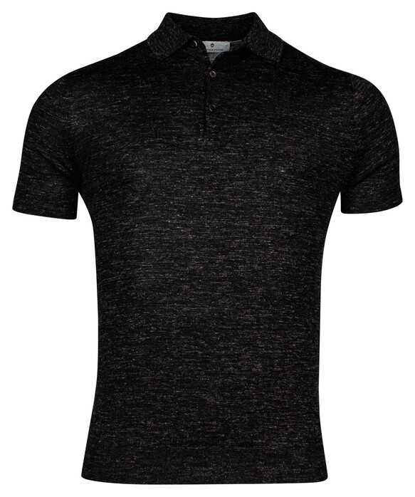 Thomas Maine Polo Pullover Short Sleeve Single Knit Merino Linnen Zijde Zwart