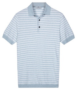 Thomas Maine Polo Pullover Short Sleeve Single Knit Yarn Dyed Stripe Ice Blue