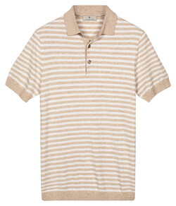 Thomas Maine Polo Pullover Short Sleeve Single Knit Yarn Dyed Stripe Licht Beige