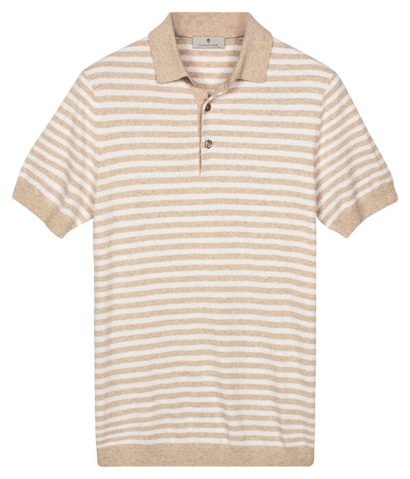 Thomas Maine Polo Pullover Short Sleeve Single Knit Yarn Dyed Stripe Licht Beige