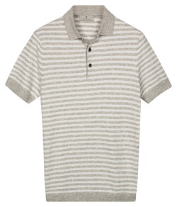 Thomas Maine Polo Pullover Short Sleeve Single Knit Yarn Dyed Stripe Licht Grijs Melange