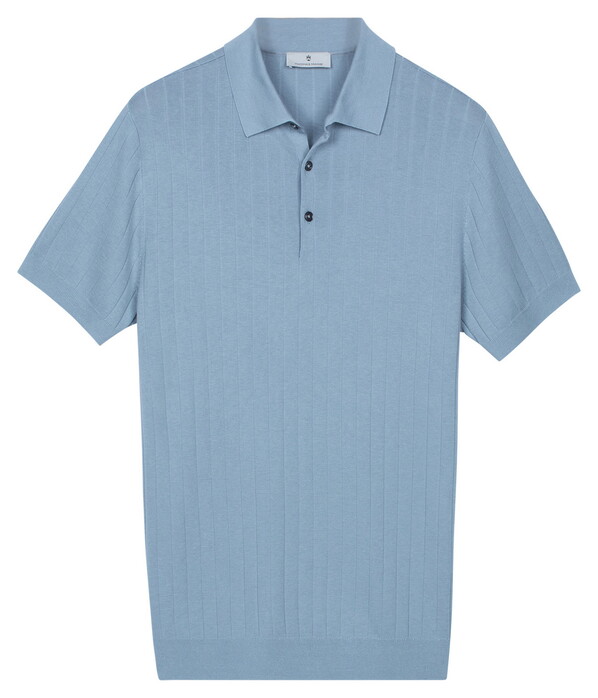 Thomas Maine Polo Pullover Stroke Pattern Knit Licht Blauw