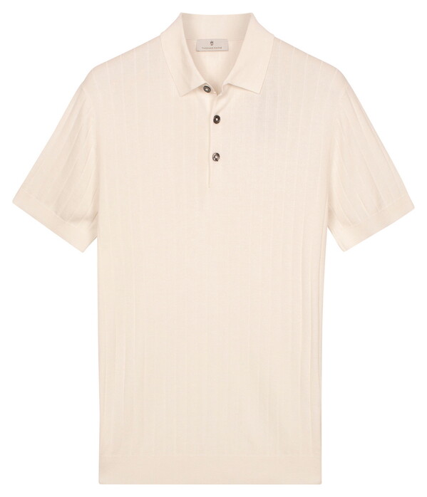 Thomas Maine Polo Pullover Stroke Pattern Knit Off White