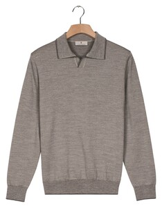 Thomas Maine Polo Pullover V-Collar Jacquard Knit Herringbone Trui Grijs