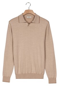 Thomas Maine Polo Pullover V-Collar Jacquard Knit Herringbone Trui Licht Beige