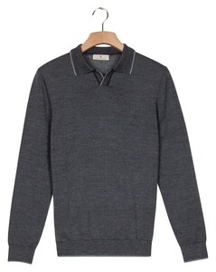 Thomas Maine Polo Pullover V-Collar Jacquard Knit Herringbone Trui Light Denim