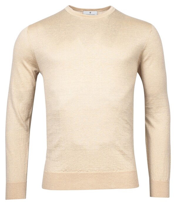 Thomas Maine Pullover Crew Neck Single Knit Merino Linnen Trui Beige