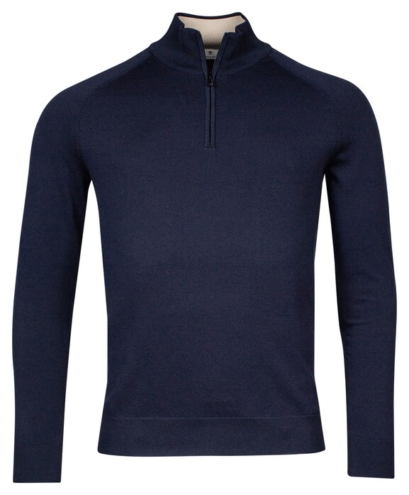 Thomas Maine Pullover Half Zip Double Knit Inner Cotton Layer Trui Navy