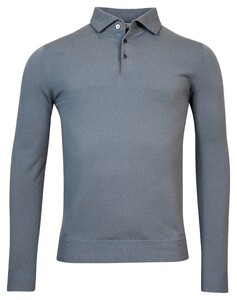 Thomas Maine Pullover Polo Collar Buttons Single Knit Merino Blend Trui Grijsblauw