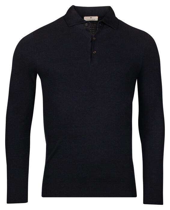 Thomas Maine Pullover Polo Collar Half Milano Knit Trui Navy