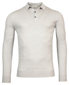 Thomas Maine Pullover Polo Collar Merino Wool Single Knit Trui Licht Grijs Melange