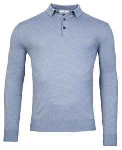 Thomas Maine Pullover Polo Collar Merino Wool Single Knit Trui Sea Blue