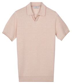 Thomas Maine Pullover Polo Full Needle Rib Placket Merino Linen Blend Soft Peach