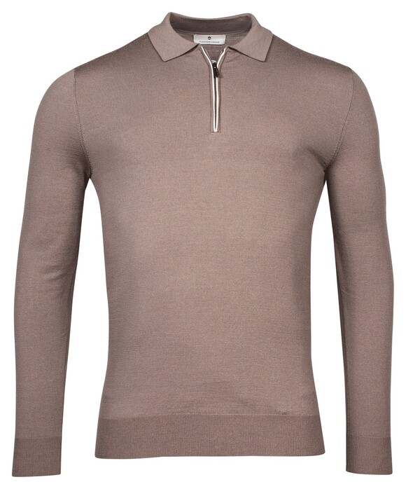Thomas Maine Pullover Polo Half Zip Collar Single Knit Trui Taupe