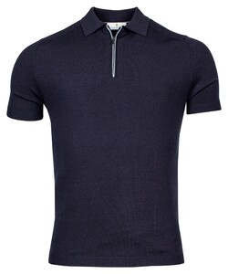Thomas Maine Pullover Polo Half Zip Short Sleeve Single & Rib Knit Navy