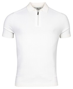 Thomas Maine Pullover Polo Half Zip Short Sleeve Single & Rib Knit Poloshirt Off White