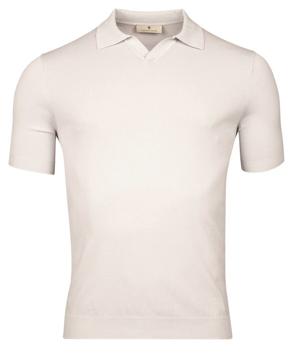 Thomas Maine Pullover Polo No Button Collar Single Knit Trui Licht Grijs