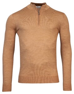 Thomas Maine Pullover Shirt Style Zip Single Knit Trui Licht Camel Melange