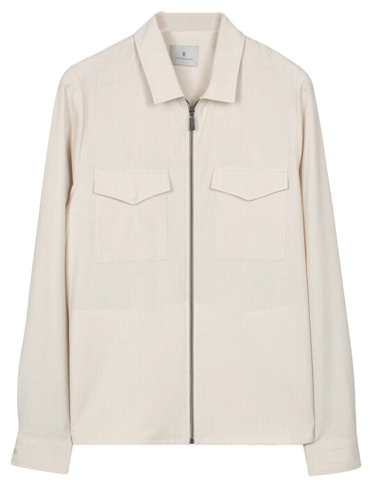Thomas Maine Reva Yarn Dyed Seersucker Overshirt Licht Beige