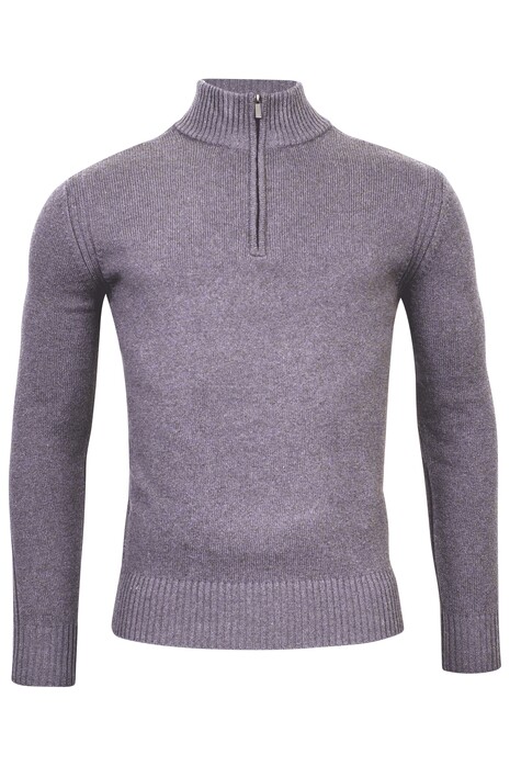 Thomas Maine Rib Knit Zip Yak Merino Blend Trui Grijs Melange