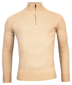 Thomas Maine Rib Knit Zip Yak Merino Blend Trui Licht Camel