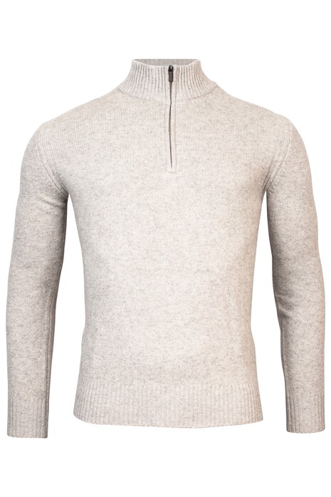 Thomas Maine Rib Knit Zip Yak Merino Blend Trui Zilvergrijs