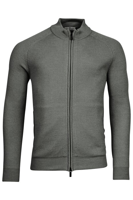 Thomas Maine Ribbed Cardigan Zip Vest Mid Grey Melange
