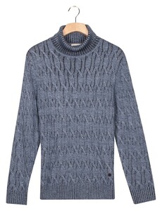 Thomas Maine Rollneck Allover Multi Diagonal Cable Knit Pullover Light Denim Melange
