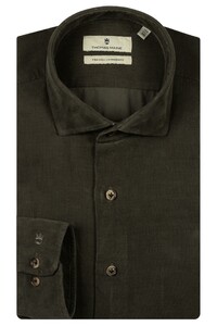 Thomas Maine Roma Fine Corduroy Uni Color Modern Kent Shirt Green