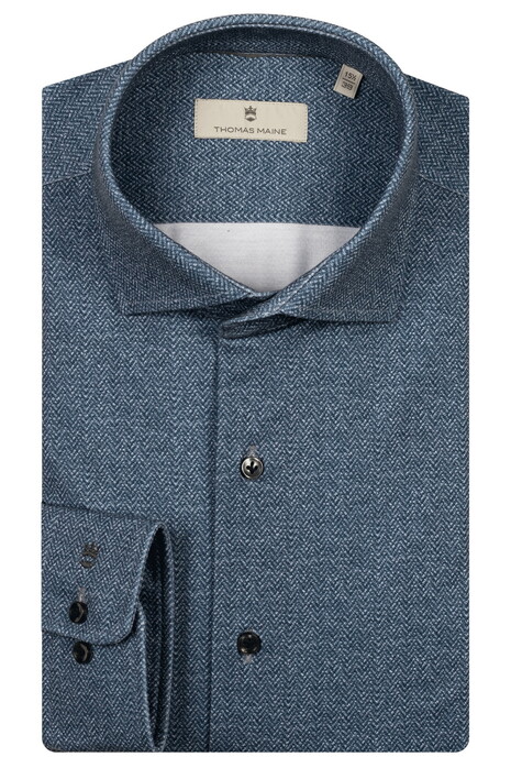 Thomas Maine Roma Herringbone Pattern Jersey Modern Kent Overhemd Navy