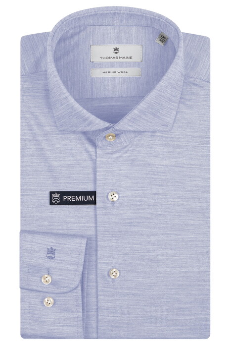 Thomas Maine Roma Modern Kent 120s Jersey Merino Overhemd Licht Blauw