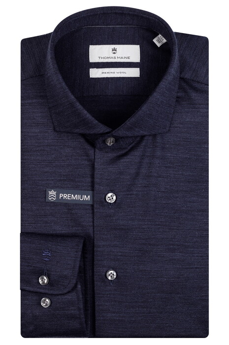 Thomas Maine Roma Modern Kent 120s Jersey Merino Overhemd Navy