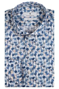 Thomas Maine Roma Modern Kent Abstract Flower Pattern Shirt Blauw-Zand