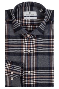 Thomas Maine Roma Modern Kent Cotton Cashmere Check Shirt Navy