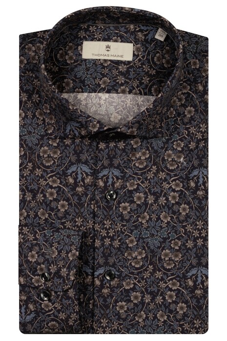 Thomas Maine Roma Modern Kent Dark Floral Pattern Poplin Overhemd Navy