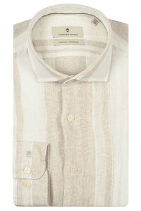 Thomas Maine Roma Modern Kent Fancy Stripe Pure Linen Shirt Light Beige