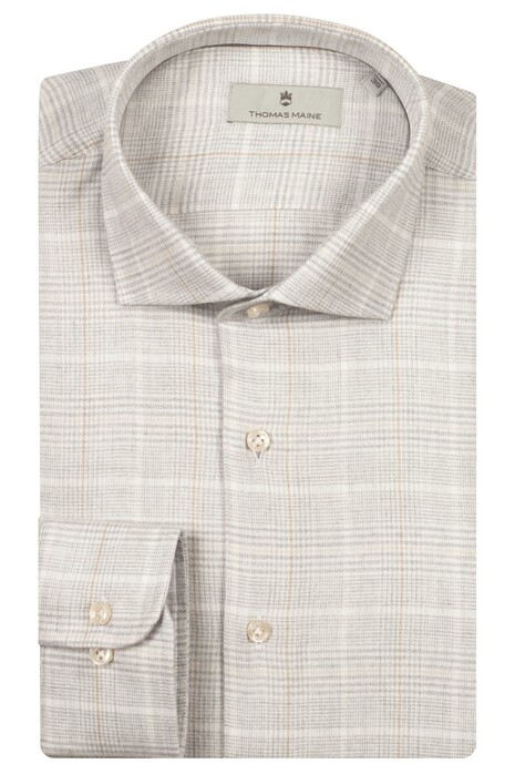 Thomas Maine Roma Modern Kent Flanel Multi Check Overhemd Licht Grijs