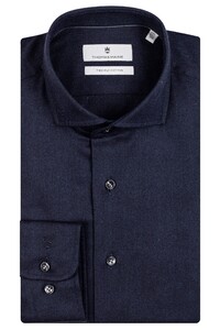Thomas Maine Roma Modern Kent Herringbone Flanel Tencel Overhemd Navy