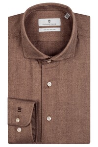 Thomas Maine Roma Modern Kent Herringbone Flanel Tencel Overhemd Tabac