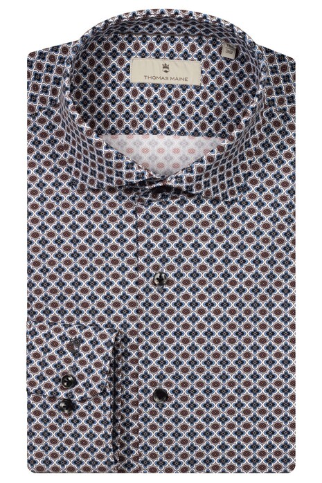 Thomas Maine Roma Modern Kent Hyperstretch Graphic Pattern Overhemd Grijs-Multi