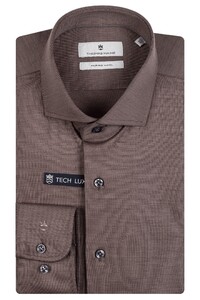Thomas Maine Roma Modern Kent Jersey Merino Overhemd Taupe