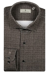 Thomas Maine Roma Modern Kent Jersey Pied-de-Poule Pattern Shirt Brown