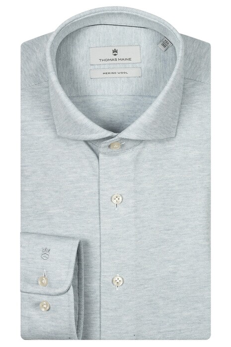 Thomas Maine Roma Modern Kent Jersey Piqué Melange Overhemd Licht Blauw