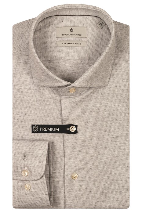 Thomas Maine Roma Modern Kent Jersey Piqué Melange Overhemd Soft Grey