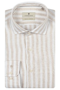 Thomas Maine Roma Modern Kent Linen Stripe Shirt Light Beige