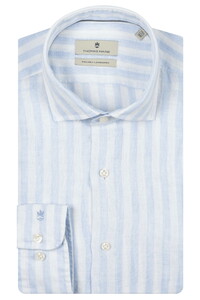 Thomas Maine Roma Modern Kent Linen Stripe Shirt Light Blue