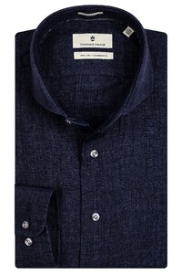 Thomas Maine Roma Modern Kent Linnen Délavé by Albini Overhemd Dark Navy