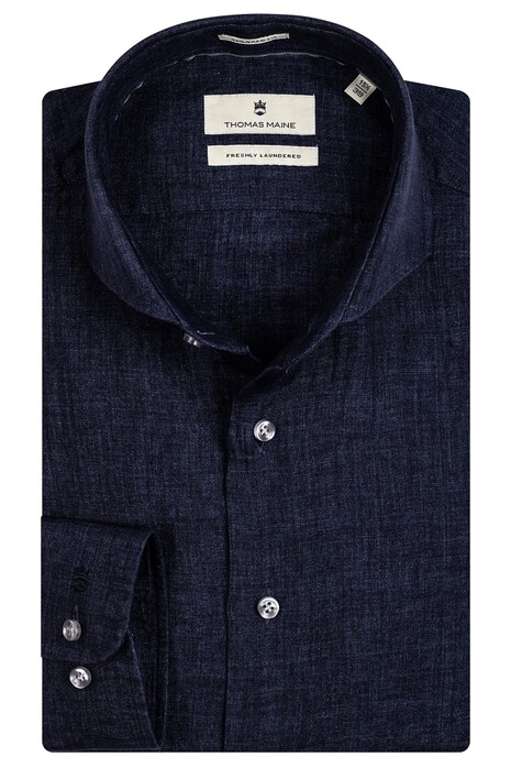 Thomas Maine Roma Modern Kent Linnen Délavé by Albini Overhemd Dark Navy